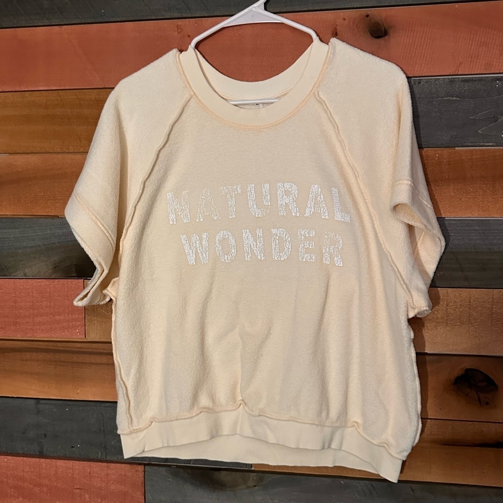 Free People "Natural Wonder" short-sleeve fleece pullover sweatshirt